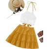 image:imageLYANER Womens 2 Piece Sets Summer Lace Halter Cami Crop Top and Mini Skirt Set Vacation Beach OutfitsSolid Yellow