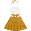 image:imageLYANER Womens 2 Piece Sets Summer Lace Halter Cami Crop Top and Mini Skirt Set Vacation Beach OutfitsSolid Yellow