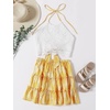 image:imageLYANER Womens 2 Piece Sets Summer Lace Halter Cami Crop Top and Mini Skirt Set Vacation Beach OutfitsYellow