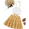 image:imageLYANER Womens 2 Piece Sets Summer Lace Halter Cami Crop Top and Mini Skirt Set Vacation Beach OutfitsYellow Floral