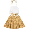 image:imageLYANER Womens 2 Piece Sets Summer Lace Halter Cami Crop Top and Mini Skirt Set Vacation Beach OutfitsYellow Floral