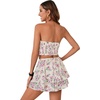 image:imageLYANER Womens 2 Piece Summer Outfits Boho Flora Print Crop Top Sleeveless Shirred Tube Top and Shorts SetsBeige