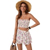 image:imageLYANER Womens 2 Piece Summer Outfits Boho Flora Print Crop Top Sleeveless Shirred Tube Top and Shorts SetsBeige