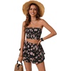 image:imageLYANER Womens 2 Piece Summer Outfits Boho Flora Print Crop Top Sleeveless Shirred Tube Top and Shorts SetsBlack