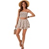 image:imageLYANER Womens 2 Piece Summer Outfits Boho Flora Print Crop Top Sleeveless Shirred Tube Top and Shorts SetsBrown