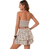 image:imageLYANER Womens 2 Piece Summer Outfits Boho Flora Print Crop Top Sleeveless Shirred Tube Top and Shorts SetsBrown