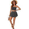 image:imageLYANER Womens 2 Piece Summer Outfits Boho Flora Print Crop Top Sleeveless Shirred Tube Top and Shorts SetsFloral Black White