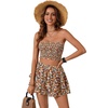 image:imageLYANER Womens 2 Piece Summer Outfits Boho Flora Print Crop Top Sleeveless Shirred Tube Top and Shorts SetsFloral Orange