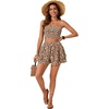 image:imageLYANER Womens 2 Piece Summer Outfits Boho Flora Print Crop Top Sleeveless Shirred Tube Top and Shorts SetsFloral Orange