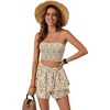 image:imageLYANER Womens 2 Piece Summer Outfits Boho Flora Print Crop Top Sleeveless Shirred Tube Top and Shorts SetsFloral Yellow