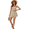 image:imageLYANER Womens 2 Piece Summer Outfits Boho Flora Print Crop Top Sleeveless Shirred Tube Top and Shorts SetsFloral Yellow