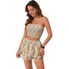 image:imageLYANER Womens 2 Piece Summer Outfits Boho Flora Print Crop Top Sleeveless Shirred Tube Top and Shorts SetsFloral Yellow