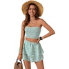 image:imageLYANER Womens 2 Piece Summer Outfits Boho Flora Print Crop Top Sleeveless Shirred Tube Top and Shorts SetsGreen