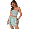 image:imageLYANER Womens 2 Piece Summer Outfits Boho Flora Print Crop Top Sleeveless Shirred Tube Top and Shorts SetsGreen