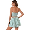 image:imageLYANER Womens 2 Piece Summer Outfits Boho Flora Print Crop Top Sleeveless Shirred Tube Top and Shorts SetsGreen