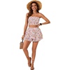 image:imageLYANER Womens 2 Piece Summer Outfits Boho Flora Print Crop Top Sleeveless Shirred Tube Top and Shorts SetsLight Pink