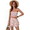 image:imageLYANER Womens 2 Piece Summer Outfits Boho Flora Print Crop Top Sleeveless Shirred Tube Top and Shorts SetsLight Pink