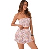 image:imageLYANER Womens 2 Piece Summer Outfits Boho Flora Print Crop Top Sleeveless Shirred Tube Top and Shorts SetsLight Pink