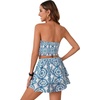 image:imageLYANER Womens 2 Piece Summer Outfits Boho Flora Print Crop Top Sleeveless Shirred Tube Top and Shorts SetsNavy Blue Print