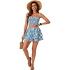 image:imageLYANER Womens 2 Piece Summer Outfits Boho Flora Print Crop Top Sleeveless Shirred Tube Top and Shorts SetsNavy Blue Print