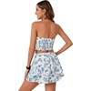 image:imageLYANER Womens 2 Piece Summer Outfits Boho Flora Print Crop Top Sleeveless Shirred Tube Top and Shorts SetsWhite