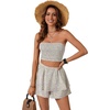 image:imageLYANER Womens 2 Piece Summer Outfits Boho Flora Print Crop Top Sleeveless Shirred Tube Top and Shorts SetsYellow