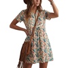 image:imageLYANER Womens Boho Print Short Sleeve V Neck Flowy A Line Beach Vacation Mini DressChampagne