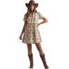 image:imageLYANER Womens Boho Print Short Sleeve V Neck Flowy A Line Beach Vacation Mini DressChampagne
