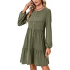 image:imageLYANER Womens Casual Long Sleeve Dress Crewneck Button Long Sleeve Tiered Flowy ALine Mini DressArmy Green