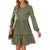 image:imageLYANER Womens Casual Long Sleeve Dress Crewneck Button Long Sleeve Tiered Flowy ALine Mini DressArmy Green