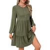 image:imageLYANER Womens Casual Long Sleeve Dress Crewneck Button Long Sleeve Tiered Flowy ALine Mini DressArmy Green
