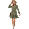image:imageLYANER Womens Casual Long Sleeve Dress Crewneck Button Long Sleeve Tiered Flowy ALine Mini DressArmy Green