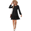 image:imageLYANER Womens Casual Long Sleeve Dress Crewneck Button Long Sleeve Tiered Flowy ALine Mini DressBlack