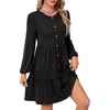 image:imageLYANER Womens Casual Long Sleeve Dress Crewneck Button Long Sleeve Tiered Flowy ALine Mini DressBlack