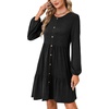 image:imageLYANER Womens Casual Long Sleeve Dress Crewneck Button Long Sleeve Tiered Flowy ALine Mini DressBlack