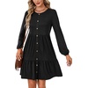 image:imageLYANER Womens Casual Long Sleeve Dress Crewneck Button Long Sleeve Tiered Flowy ALine Mini DressBlack