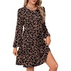 image:imageLYANER Womens Casual Long Sleeve Dress Crewneck Button Long Sleeve Tiered Flowy ALine Mini DressBlack Leopard Print