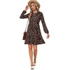 image:imageLYANER Womens Casual Long Sleeve Dress Crewneck Button Long Sleeve Tiered Flowy ALine Mini DressBlack Leopard Print