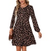 image:imageLYANER Womens Casual Long Sleeve Dress Crewneck Button Long Sleeve Tiered Flowy ALine Mini DressBlack Leopard Print