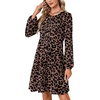 image:imageLYANER Womens Casual Long Sleeve Dress Crewneck Button Long Sleeve Tiered Flowy ALine Mini DressBlack Leopard Print