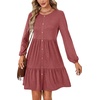 image:imageLYANER Womens Casual Long Sleeve Dress Crewneck Button Long Sleeve Tiered Flowy ALine Mini DressBright Red