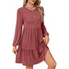image:imageLYANER Womens Casual Long Sleeve Dress Crewneck Button Long Sleeve Tiered Flowy ALine Mini DressBright Red