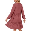 image:imageLYANER Womens Casual Long Sleeve Dress Crewneck Button Long Sleeve Tiered Flowy ALine Mini DressBright Red