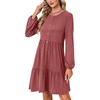 image:imageLYANER Womens Casual Long Sleeve Dress Crewneck Button Long Sleeve Tiered Flowy ALine Mini DressBright Red