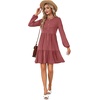 image:imageLYANER Womens Casual Long Sleeve Dress Crewneck Button Long Sleeve Tiered Flowy ALine Mini DressBright Red