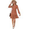 image:imageLYANER Womens Casual Long Sleeve Dress Crewneck Button Long Sleeve Tiered Flowy ALine Mini DressCaramel