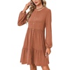 image:imageLYANER Womens Casual Long Sleeve Dress Crewneck Button Long Sleeve Tiered Flowy ALine Mini DressCaramel