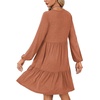 image:imageLYANER Womens Casual Long Sleeve Dress Crewneck Button Long Sleeve Tiered Flowy ALine Mini DressCaramel