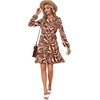 image:imageLYANER Womens Casual Long Sleeve Dress Crewneck Button Long Sleeve Tiered Flowy ALine Mini DressCaramel Zebra Print