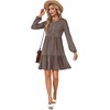 image:imageLYANER Womens Casual Long Sleeve Dress Crewneck Button Long Sleeve Tiered Flowy ALine Mini DressCoffee